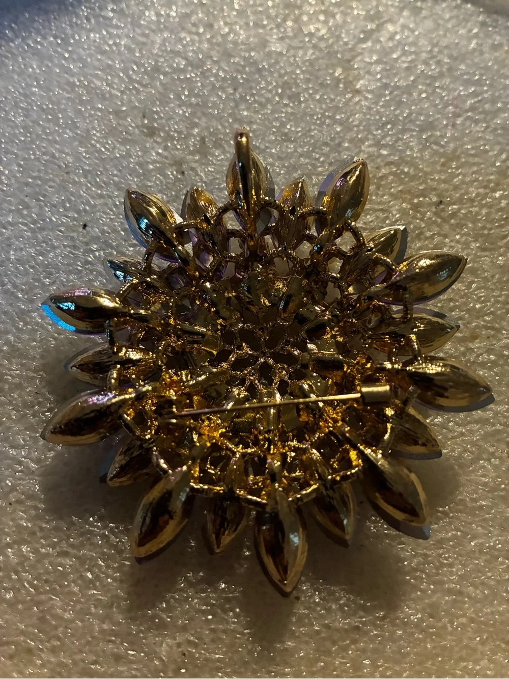 Purple Crystal Flower Brooch and pendent with Gold Accents